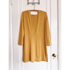 Eileen Fisher • Cashmere Blend Tunic Sweater hooded hoodie mustard yellow knit